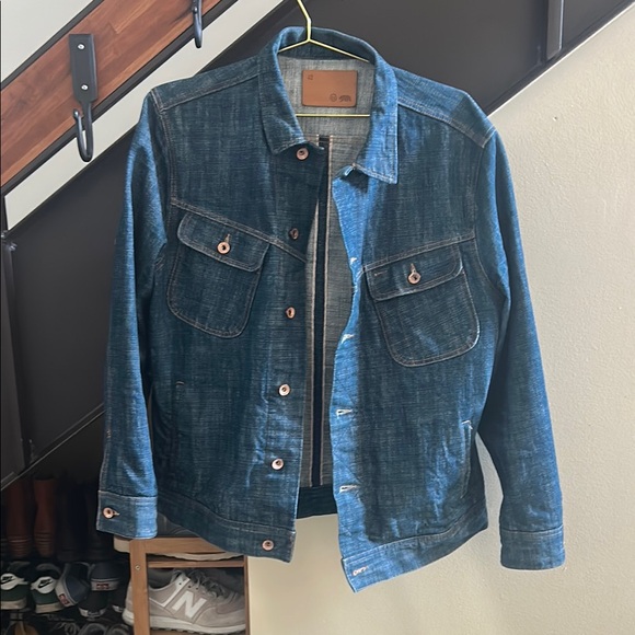 Taylor Stitch Long Haul Trucker Denim Jacket Green Cast Selvedge